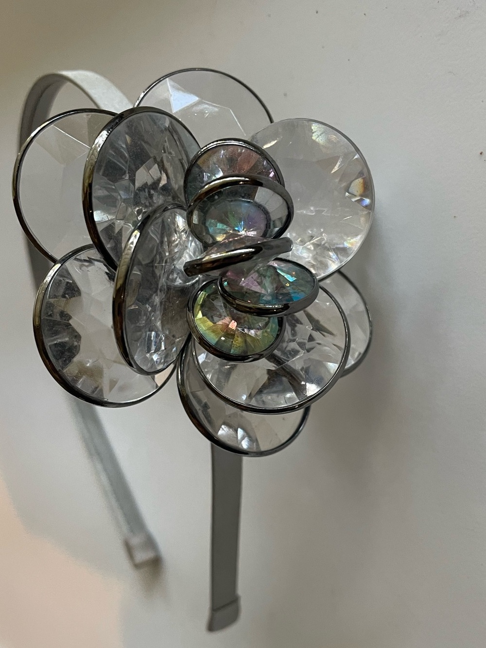 Tasha Iridescent silver flower headband
